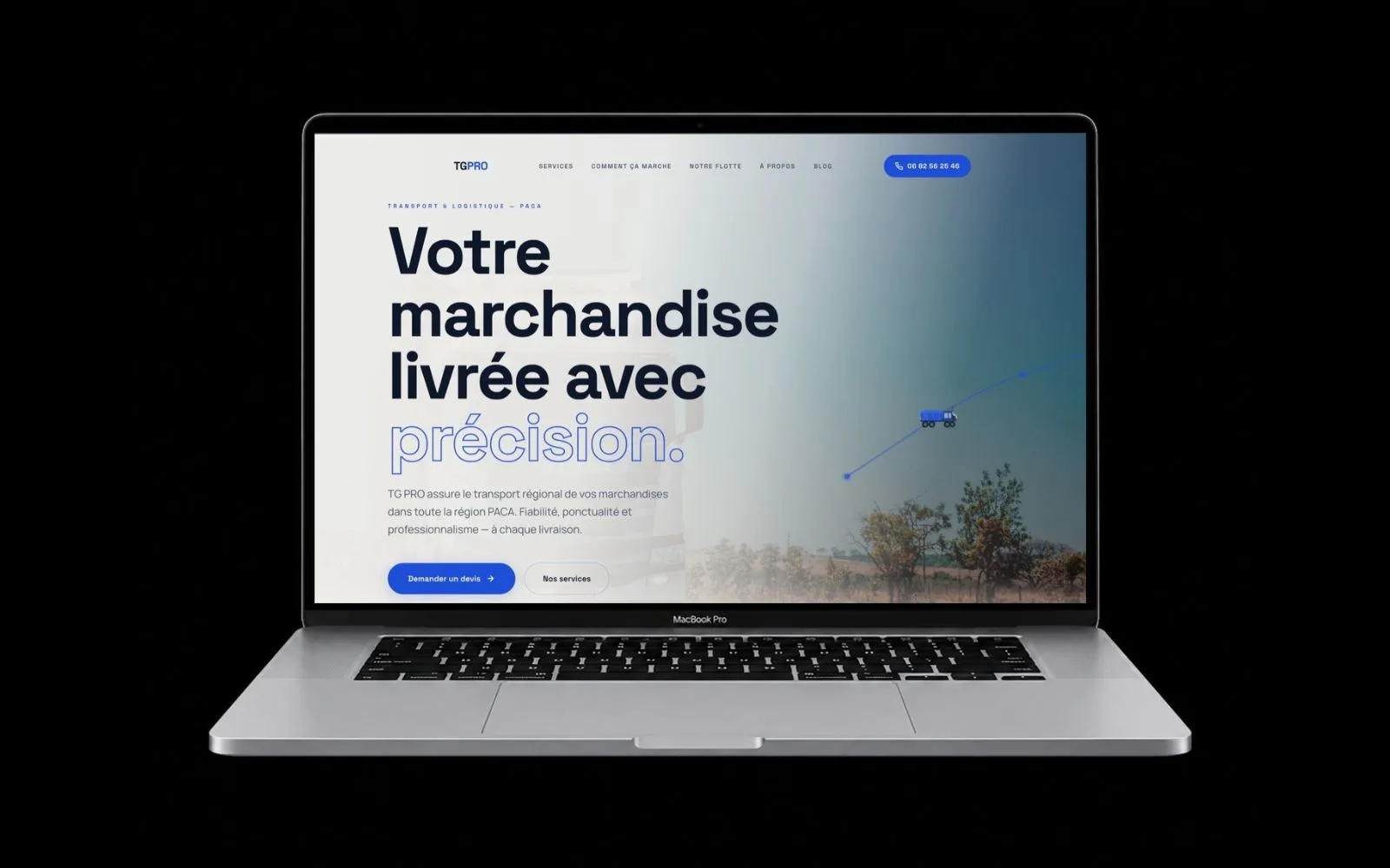 Site vitrine et devis en ligne pour TG PRO, entreprise de transport