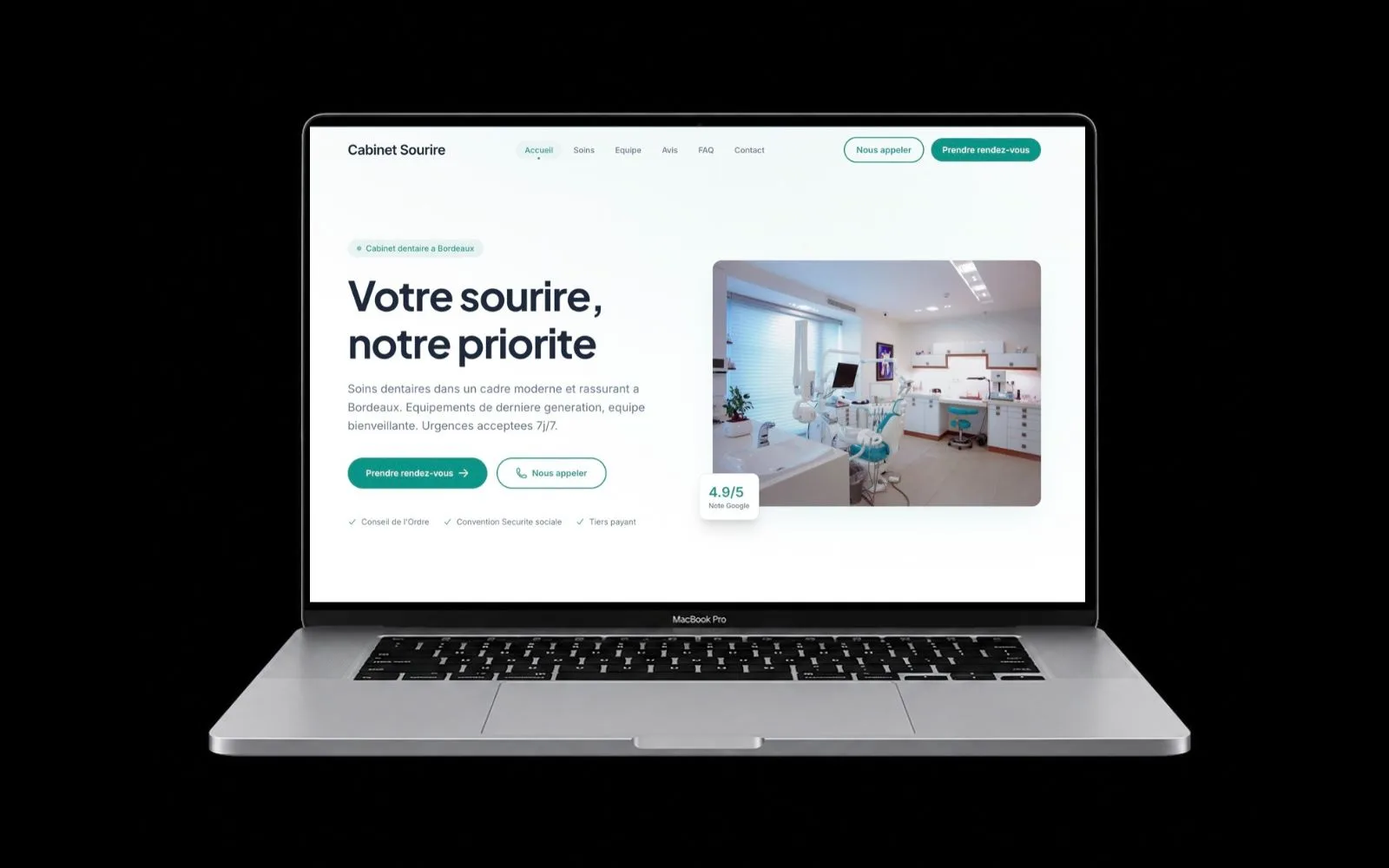 Site vitrine pour le cabinet dentaire Cabinet Sourire