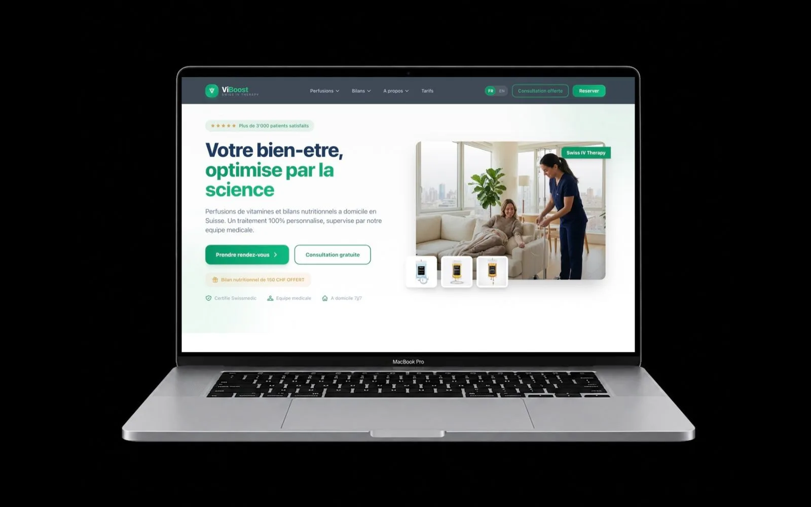 Site vitrine pour ViBoost, Swiss IV Therapy en Suisse