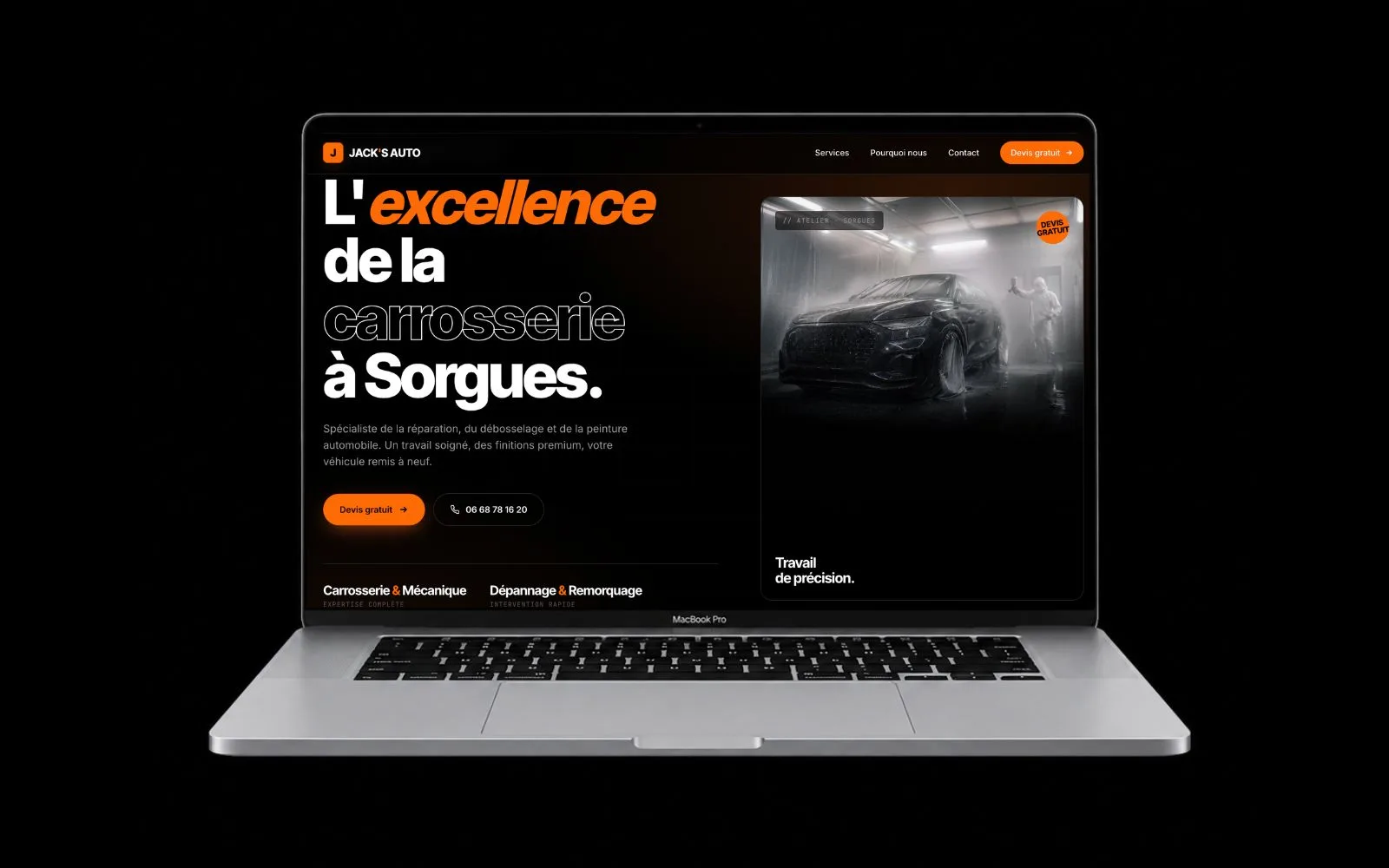 Site vitrine et devis pour la carrosserie Jack's Auto